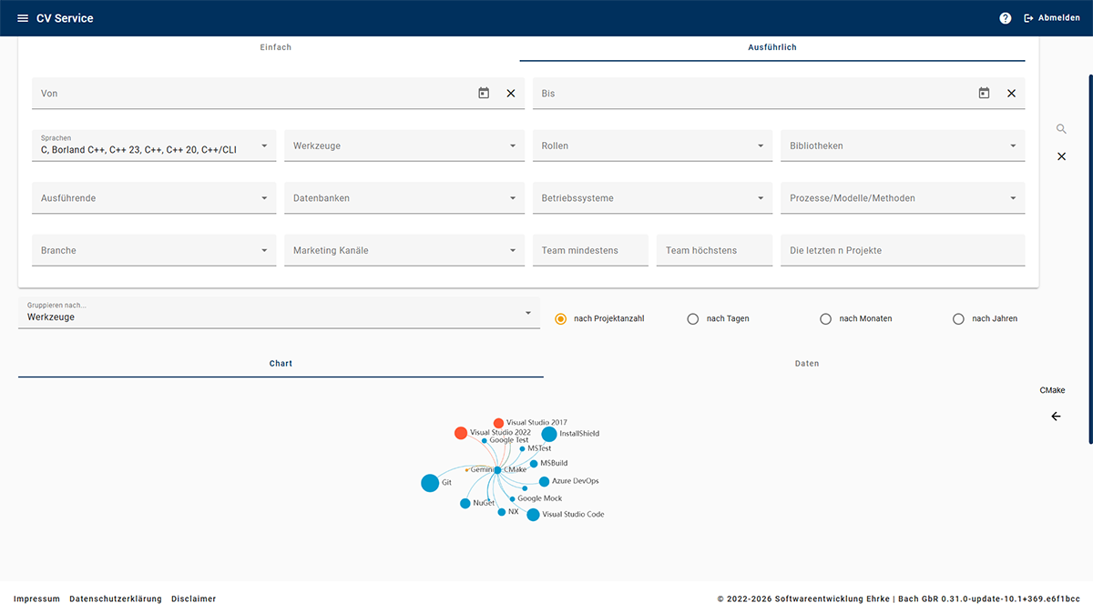 CV Service - Ansicht Projektfilter