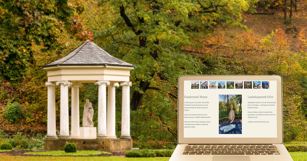 Weimar-Park Tiefurt- Nymphentempel- Laptop mit Abbildung Website 