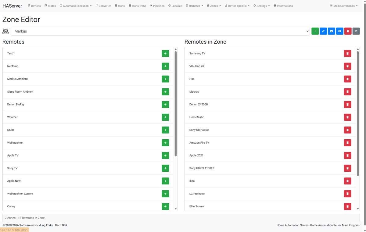 Home Automation - Editor fuer einzelne Zonen