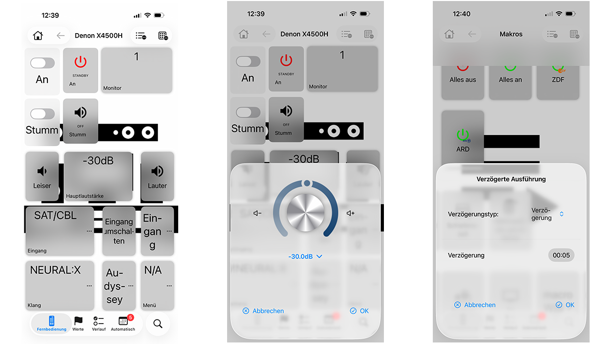 Home Automation iOS Client - Geraetesteuerung, Lautstaerkeeinstellung, verzoegerte Ausfuehrung