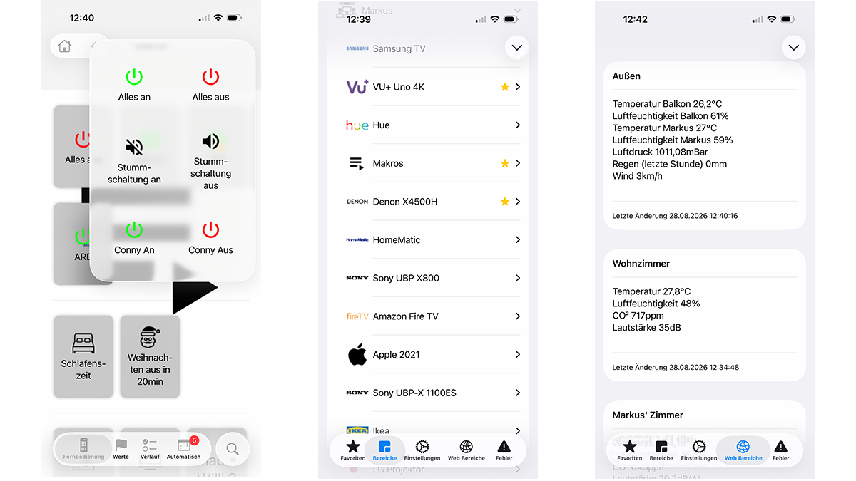 Home Automation iOS Client - Geräte unabhaengige Befehle, Remote Auswahl, Anzeige Umgebungswerte